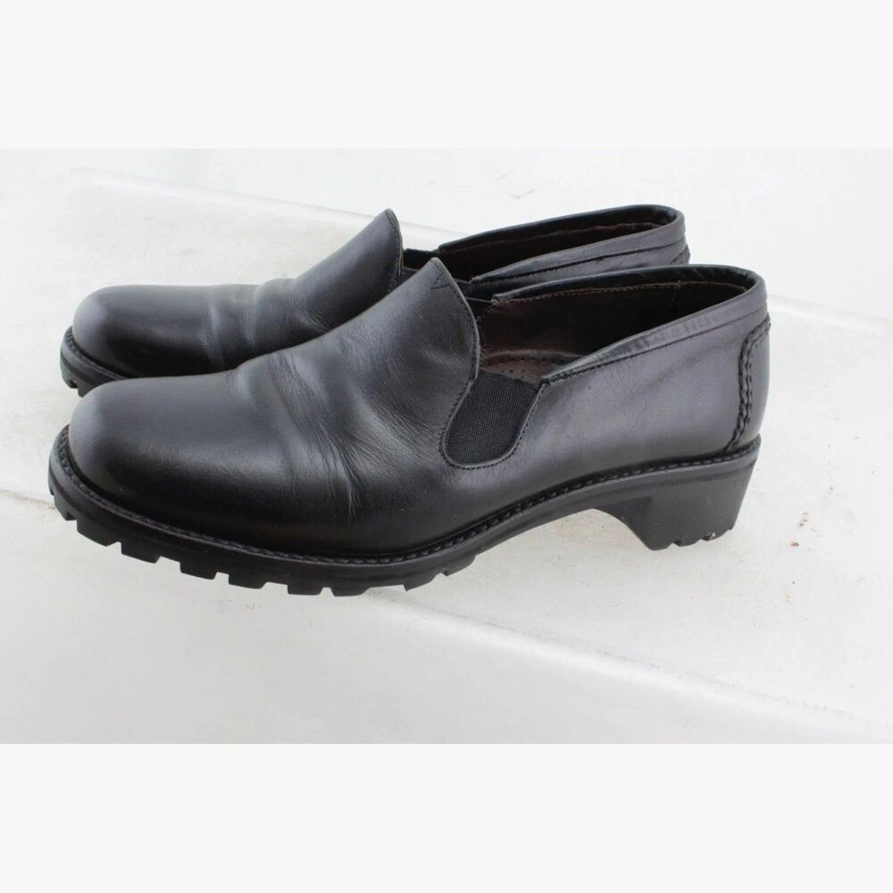 Cole Haan Country Black Leather Lug-Sole Clog Loafers, Women's 6.5B, 011138